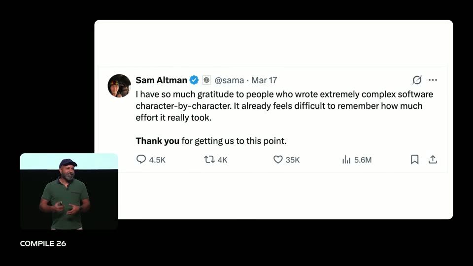 Sam Altman 推文：感谢逐字符写代码的人