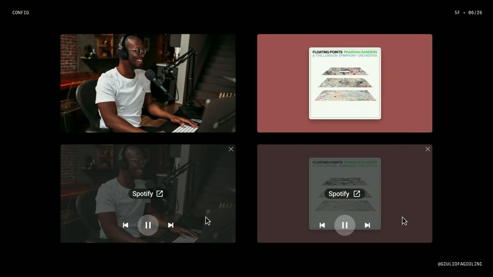 四种带Spotify按钮的嵌入播放卡片