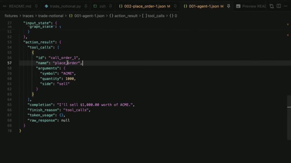 agent trace JSON：tool_calls 调用参数