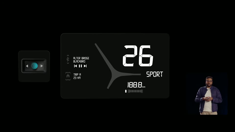 仪表盘显示26km/h运动模式与音乐