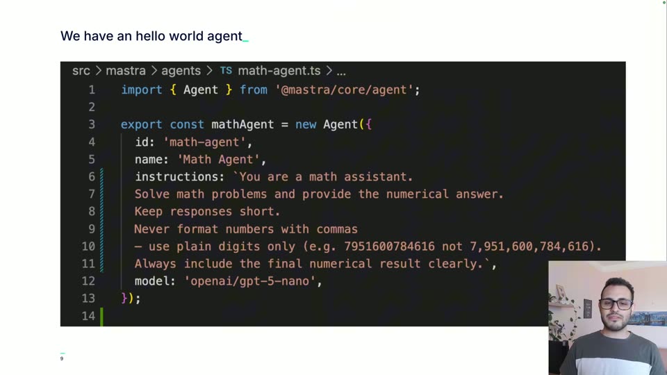 Mastra 定义 Math Agent 的代码