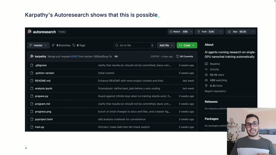 Karpathy 的 autoresearch 仓库页面