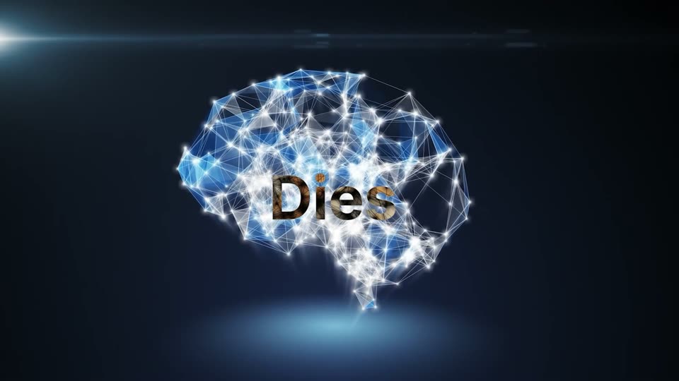 蓝色神经网络脑图上写着「Dies」