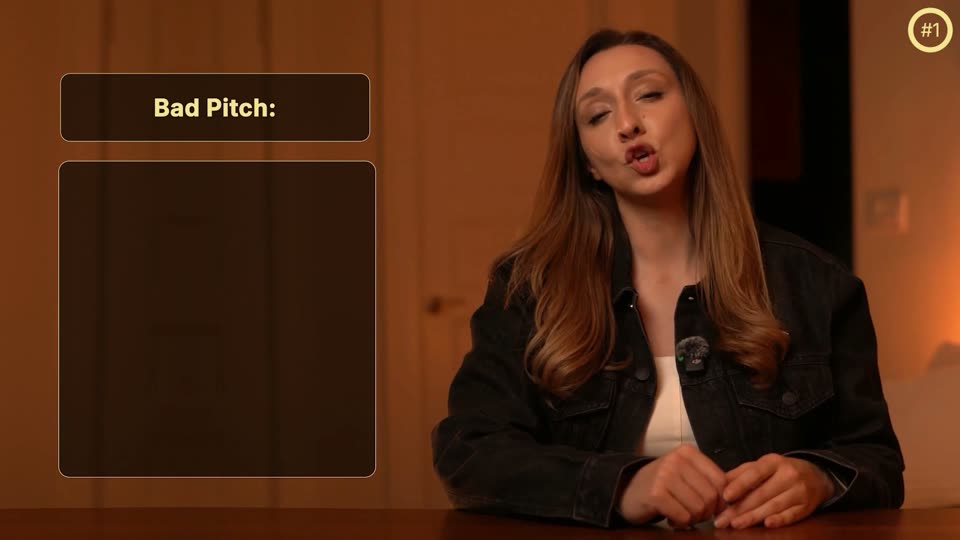 「Bad Pitch:」标题与空白框，讲者在旁
