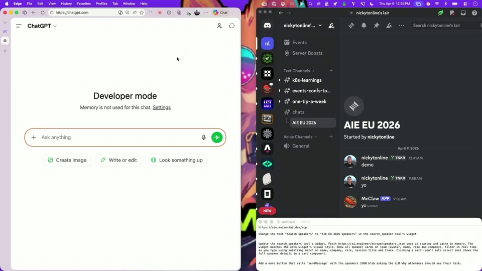 ChatGPT 开发者模式空对话与 Discord 并排